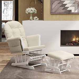 Festnight Butacas para Dormitorio Sillón de Salón con Otomana Reposapiés Sillon Balancin Mecedora Sillon Lactancia Mecedora Lactancia con Respaldo Ajustable para Salón Dormitorio Blanco Crema y Blanco