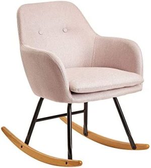 FineBuy 71x76x70cm Sillón de relajación de diseño Tejido/Madera Malmo | Mecedora con Estructura | Sillón Mecedora tapizado de relajación | Sillón Mecedora Moderno