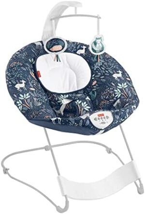 Fisher-Price Hamaca mullida con móvil de Maravillas del Bosque, sillita con vibraciones y sonidos, regalo para bebés hasta 9 kg (Mattel HBF25)