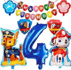 HONGECB Globos de Patrulla Canina, Decoración Cumpleaños Patrulla Canina, Banner de Happy Birthday, Numeros 4 Decoracion, Dog Birthday Party Foil Balloons for Kids Gift Fiesta, 9 Piezas