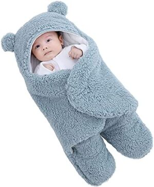 Happy Cherry Saco de dormir con capucha para recién nacido, con patas separadas, saco de dormir para bebé o niña o invierno, unisex, turquesa, 0-3 Meses
