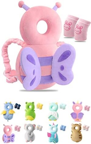 JEJA Protector de Cabeza de Bebé, Ajustables Suave Anti Caídas Soporte para la Cabeza del Bebé, para Edad 4-24 Meses - Mariposa con rodilleras bebe Protectores