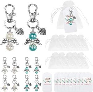 Juego de 10 Llavero ángel de la Guarda Boda Bautizo Colgante Llavero ángel de la Guarda Souvenir Recuerdos de Comunion Llavero con Bolsas de Organza y Etiquetas para Regalos de Fiestas Cumpleaños