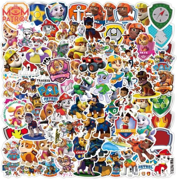 Juego de 100 pegatinas de la Patrulla Canina, impermeables, pegatinas para niños, regalos de fiesta para niños, graffiti, pegatinas impermeables para botellas de agua.