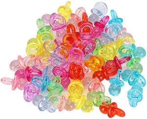 Juego de chupetes Mini Deco, 100 piezas de chupete acrílico decoración de fiesta de cumpleaños bebé bautizo calmante Mini juguetes de color, para bautizo Babyshower Baby(Transparent Color Mixing)