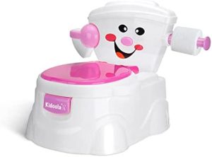 KIDOOLA Orinal de Bebé para Aprendizaje - Rosa I Inodoro para Bebé con Protector Contra Salpicaduras, Forma Divertida de Mejorar el Desarrollo de su Hijo I WC Portátil para Niños de 6 Meses a 5 Años