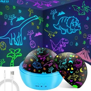 Kizmyee Lampara Proyector Estrellas Bebé,Juguete de dinosaurio, juguete de unicornio, dinosaurio y unicornio, dos películas, luz nocturna con rotación de 360° y 8 modos de luz
