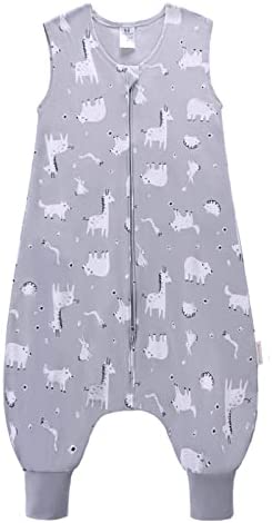 LAT LEE AND TOWN Saco de Dormir sin Mangas para bebé con Cremallera de 2 vías, Saco de Dormir sin Mangas de algodón súper Suave para niños y niñas (Jirafa, XXL)