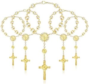 LEMESO 20 Pulseras con Cruz Regalo para Bautismo Comunión, Detalle Religiosa Favores de Bautismo, Rosario Chapado en Oro, Ideal para Bautizo/Boda/Regalo para Invitación Recuerdo de Bautizo