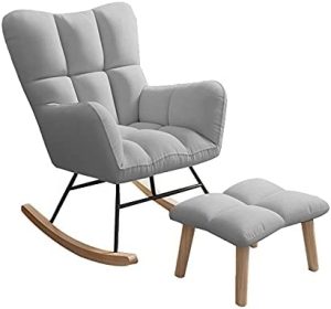 LIXIONG-sillón Mecedora, Suave Amortiguar Relajante Haragán con Sólido Madera Piernas y Escabel, Sillón Reclinable Sillón por Interior Yarda Patio, 4 Colores (Color : Light Gray, Size : 75x55x82cm)