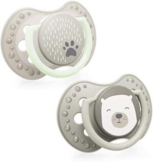 LOVI chupetes para bebé, 3-6 Meses, con Tetina de Silicona, sin BPA, Punta Dinámica, Colección Buddy Bear, 2 piezas, Gris