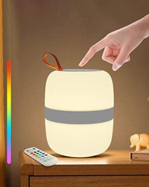 Lámpara de Mesita de Noche, Luz Nocturna LED Infantil, Control Tactil Luz de Noche, 13 RGB Cambio de Colores, Control Remoto, Temporizador, Regulable, USB Recargable, para Dormitorio, Niños, Cámping
