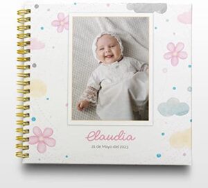 Libro de Firmas Bautizo Niña Personalizado - Libro de Firmas Tamaño 25 x 21 cm. Personalización del Álbum en Portada Foto y Nombre - 60 Páginas Impresas a Color. ONEPERSONAL (Libro bautizo niña)