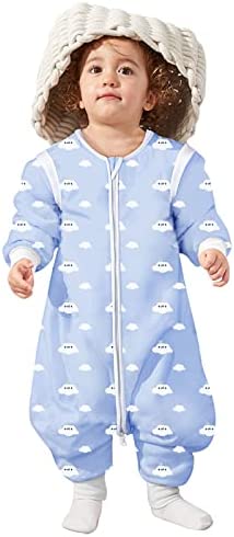 Lictin Saco de dormir para bebés con mangas extraíbles para bebés Niños de 1-3 años de 75 a 95 cm 2.0 TOG motivo de cielo azul y nubes blancas 100% al algodón orgánico