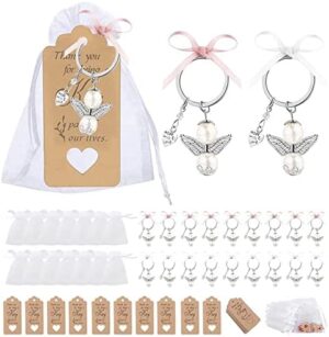 Llavero Ángel, Llavero de Boda, 20PCS Boda Bautizo Colgante Llavero, 20PCS Bolsa de Organza y 20PCS Etiquetas de Regalo, para Bautizo, Boda, Cumpleaños y Navidad