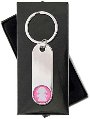 Llavero Metal Alargado niña Gota Silicona. Lote 10 Unidades con grabación incluida. Recuerdos, Detalles para los Invitados Bautizo, Baby Shower, Comunión