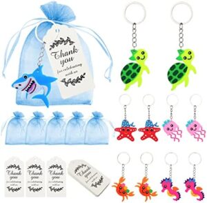 Luccyle 30 Sets Souvenir de Boda Bautizo Colgante, llavero animal marino + Bolsa de Organza + Etiqueta Papel de Estraza,Niños Niñas Regalos para Fiesta de Cumpleaños Infantiles