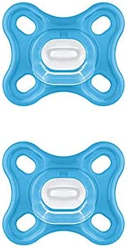 MAM Chupete Comfort S190 - Chupete Ligero de Una Sola Pieza Todo de Silicona SkinsoftTM Utrasuave para Bebés de 0 a 2 Meses y Prematuros en color Azul, 2 Unidades, con Caja Autoesterilizadora