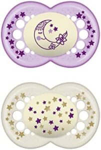 MAM Chupete Original Night S176 - Chupete con Tetina de Látex, para bebé de 16+ meses, brilla en la oscuridad - rosa (2 unidades) con caja auto esterilizadora