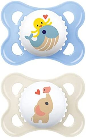 MAM Chupete original S157 - con tetina de silicona Skinsofttm ultra suave 0+ meses azul bebé (paquete de 2) con caja esterilizadora automática
