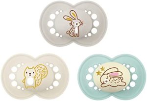 MAM Set de Chupetes Original Day & Night con Tetina de Silicona SkinsoftTM Ultrasuave para Bebés de 6+ meses, Neutro, 3 unidades