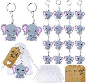 MEIYIFAN 30 Sets Souvenir de Boda Bautizo Colgante , llaveros de elefante + Bolsa de Organza + Etiqueta Papel de Estraza,Adecuado para Regalos Comunión para Invitados