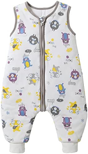 MIKAFEN Saco de Dormir de Invierno para bebé, 2,5 TOG con piernas, Saco de Dormir de algodón orgánico(Monstruo L: 35-41in/2-4 años)