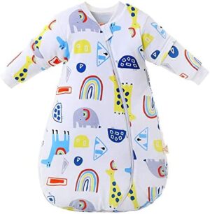 MIKAFEN Saco de Dormir para bebé Mangas largas Invierno 3.5Tog Saco de Dormir de algodón 100% orgánico(L/tamaño del Cuerpo 80-95cm)