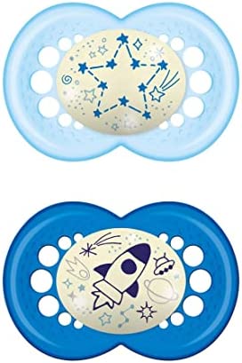 Mam Original Night - Chupete luminoso de silicona con funda para chupete, 6-16 meses, color azul