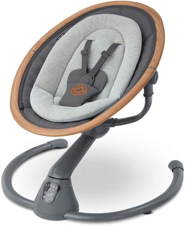 Maxi-Cosi Cassia Hamaca bebé electrica, silla mecedora giratoria de 360°, balancin oscilante reclinable, 15 melodías relajantes, para bebés de 0 a 6 meses (0 a 9 kg), Essential Graphite