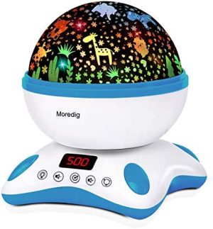 Moredig Luz Nocturna Infantil, 360° Rotación Proyector Bebes Luces y Musica, Temporización y Control Remoto, 8 Modos Luz de la Noche, Proyector Niños Perfecto Regalo Bebe - Azul
