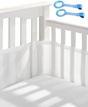 NEFLSI Protector de cuna de malla,doble capa para extra acolchado,para Proteger Bebe y Decorar la Cuna 360 ° Envolvente Alrededor De ProteccióN,transpirable, seguro,340cm*30cm+160cm*30cm-Blanco