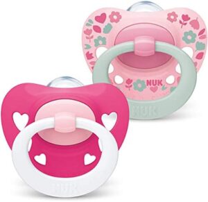NUK Signature Baby Dummy , 6-18 months , BPA-Free Silicone Soothers , Pink Hearts , 2 Count