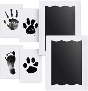 Nabance Huellas Bebe Recien Nacido, Kit 2 Plantillas Grande y 4 Tarjetas de Impresión, Huellas Perro Recuerdo, Huellas Bebe Recien Nacido, No Tóxicas No Mancha, Regalo de Bautizo o Recuerdo