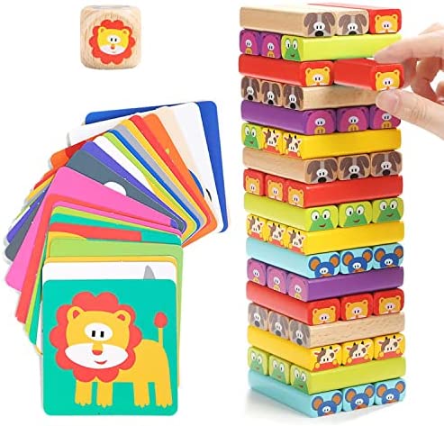 Nene Toys Torre de Bloques de Madera 4 en 1 con Colores y Animales Juguete Educativo