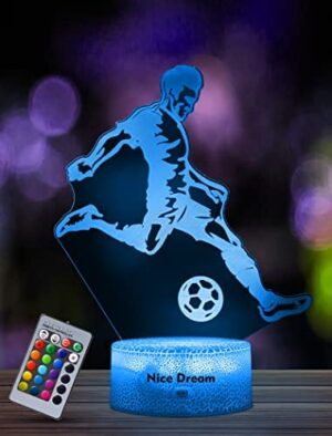 Nice Dream Luz Nocturna De Fútbol Para Niños, Lámpara De Ilusión 3d, Luz Led Para La Habitación, Mando a Distancia Con 16 Colores Regulables, Regalos De Decoración De Las Niñas Niños Del Dormitorio