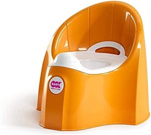 OKBABY Orinal Pasha-Fabricado con Materiales no Tóxicos, Diseño Ergonómico y Aerodinámico, Recipiente Interior Extraíble con Asa, Orinal Esencial para el Aprendizaje de los Niños Pequeños, Naranja