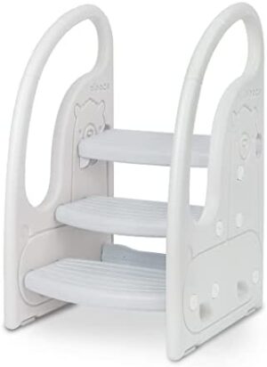 Onasti Taburete Niños, Taburete de 3 Pasos para Bebé, Taburete para niños pequeños, Altura Ajustable, Multifunción y Antideslizante Cocina, Cuarto de Baño