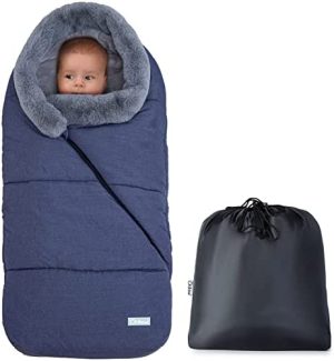 Orzbow Sacos Carrito Bebe Universal,Inviern Saco Silla Paseo,Saco Capazo Cochecito Bebe Con cuello de piel Impermeable a Pruebade Viento Forro de vellón polar (Azul)