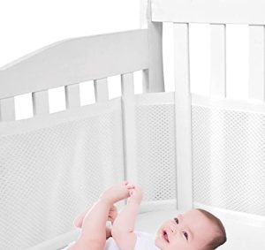 Protector de Cuna,Parachoques, Protector Cuna Chichonera Malla de cuna bebé con tela transpirable 100% Previene riesgo de asfixia, disipa el calor, el CO2 y atrapamientos de brazos y piernas
