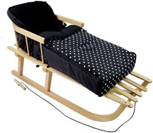 Rawstyle * Paquete combinado * Trineo de madera con respaldo y cuerda + saco de invierno universal (90 cm) de forro polar también adecuado para la sillita del bebé y el cochecito.