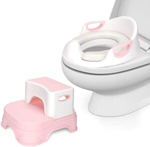Reductor WC Niños con Escalera,Adaptador WC Niños Taburete para Niños con 2 Almohadillas Portatil Asiento inodoro niños de 2 a 8 años, niños rose