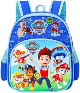 Runup Paw Dog Patrol Mochila de guardería para niños, Paw Dog Patrol Mochila para niños de 3 a 8 años de edad, mochila impermeable ligera azul para niños y niñas, guardería infantil