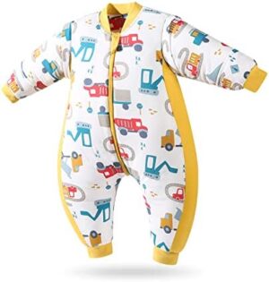 SONARIN Invierno Saco de Dormir para Bebé con Piernas,Algodón Orgánico Saco de Dormir con Mangas Extraíbles Súper Suave y Cálido Mantas Usable Bebé Pijama para Niños Pequeños