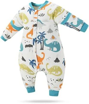 SONARIN Saco de Dormir para Bebé con Piernas,100% Algodón Saco de Dormir con Mangas Extraíbles Súper Suave y Cálido Bebé Mantas Usable para Niños Pequeños de 3 Meses a 7 Años(Dinosaurio)