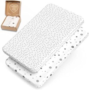 Sábanas Bajera para Cuna colecho mimaDu, Dos sábanas Cuna 50 X 90, sábana Bajera minicuna, sábanas bebé, sábanas para Cuna colecho 90x50, 90x55 cm, 100% algodón Peinado Oeko-Tex (Rayas, Puntos)