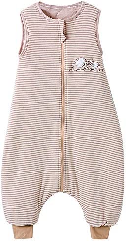 Saco de dormir para bebé de invierno con pies Pijama para niño de algodón a rayas elefante 2,5 tog (85 cm, blanco marrón rayado elefante)