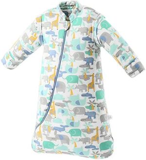 Saponhonix Saco de Dormir para Bebés, 3.5Tog Nvierno Bolsa de Dormir de Algodón, Saco de Dormir con Mangas Extraíbles para Niños Niñas de 8-24 Meses, Algodón Orgánico