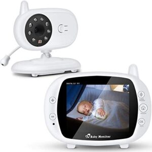 SaponinTree Vigilabebés Inalámbrica con Cámara, Monitor de Bebé Inteligente con Pantalla LCD de 3.5", Visión Nocturna, Modo de VOX, Comunicación Bidireccional, Sensor Temperatura y Canciones de Cuna