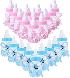 Schneespitze 24 piezas Biberones Dulces Botella Mini Chupete de Decoración,Plastico Azul Botella Dulces Botellas de Chocolate Caramelo Recuerdo de Bautizo Baby Shower,Bebé Favorece Decoraciones